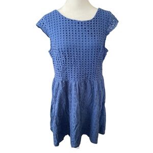 Xhilaration blue eyelet cap sleeve dress L